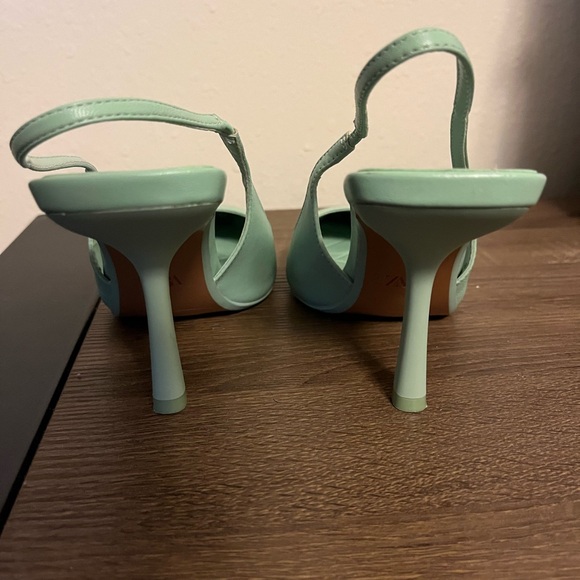 Zara Genuine Leather Mint Green Slingback Heels Sz: 38 (7.5) - Picture 10 of 11